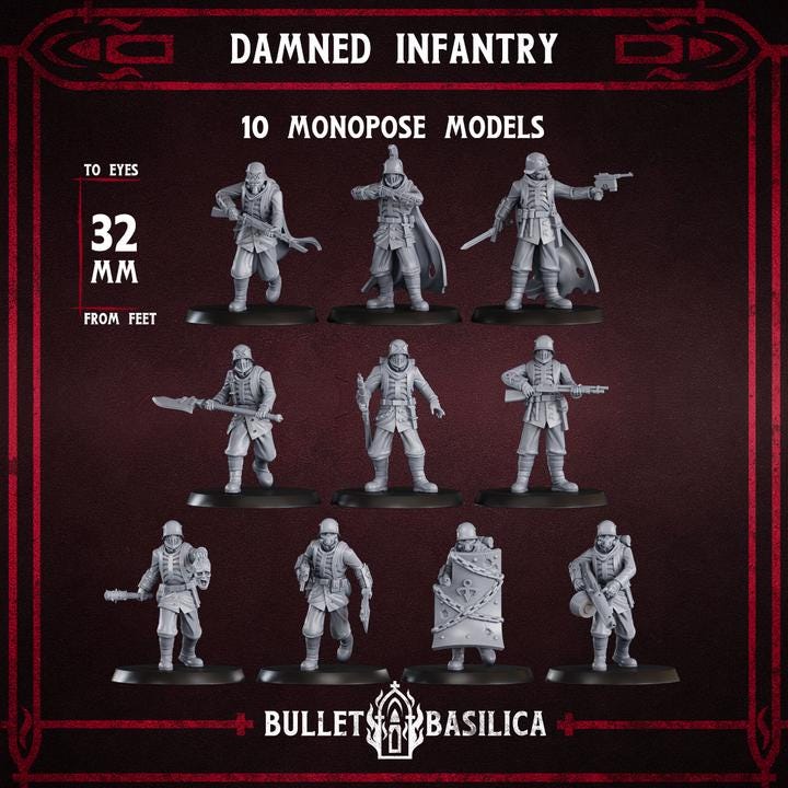 Grimdark Trench Proxy Miniatures – Trooper Infantry Set by Bulletbasilica
