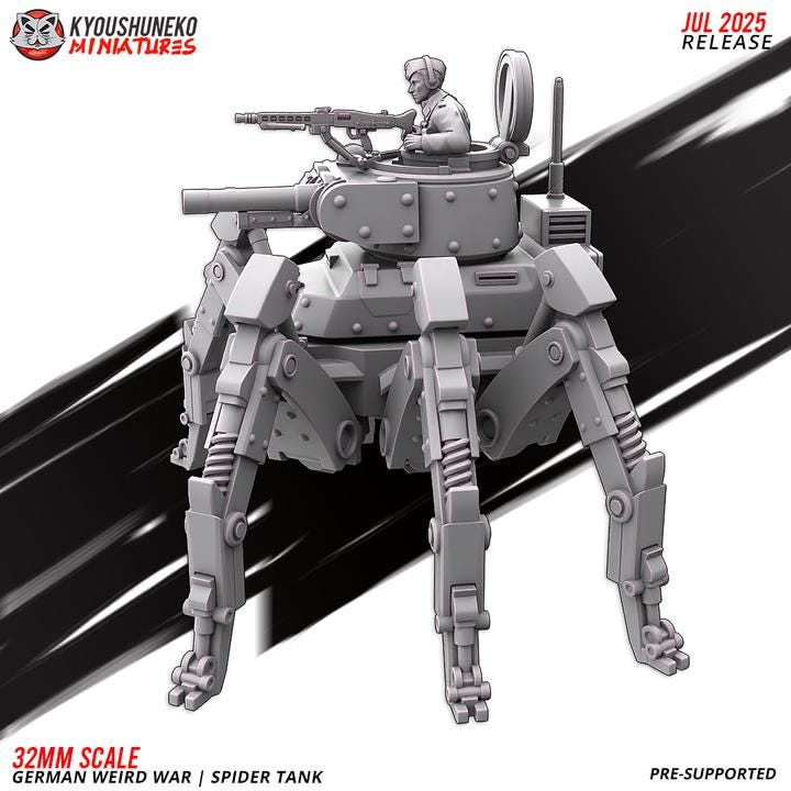 Weird War Spider Tank – Walker – 32mm Sci-Fi WWII Tabletop Proxies