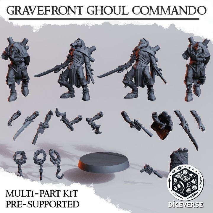 Grimdark Trench Proxy Miniature – Elite Assault Commander Ghoul Commando – Tabletop Figure