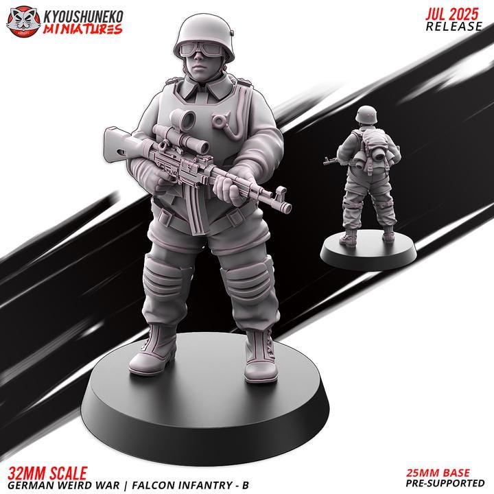 Weird War Infantry Squad – Falcon B (5 Miniatures) – 28mm Sci-Fi WWII Tabletop Proxies