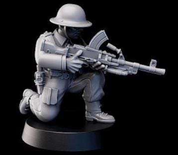 Weird War Infantry Squad – Infantry MMG (5 Miniatures) – British Commonwealth - 28mm 32mm Sci-Fi WWII Tabletop Proxies
