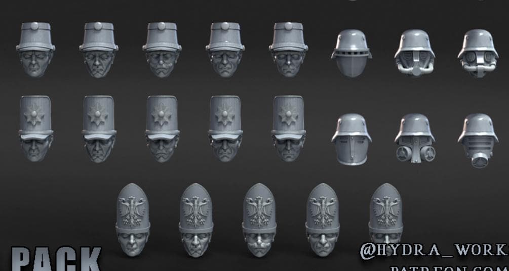69 Grimdark Trench Warfare Bit European Heads – Bit Pack Set Proxy Miniatures for Tabletop Wargaming
