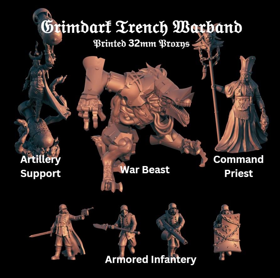 Grimdark Trench Warband – 32mm Tabletop Proxy Miniatures Starter B