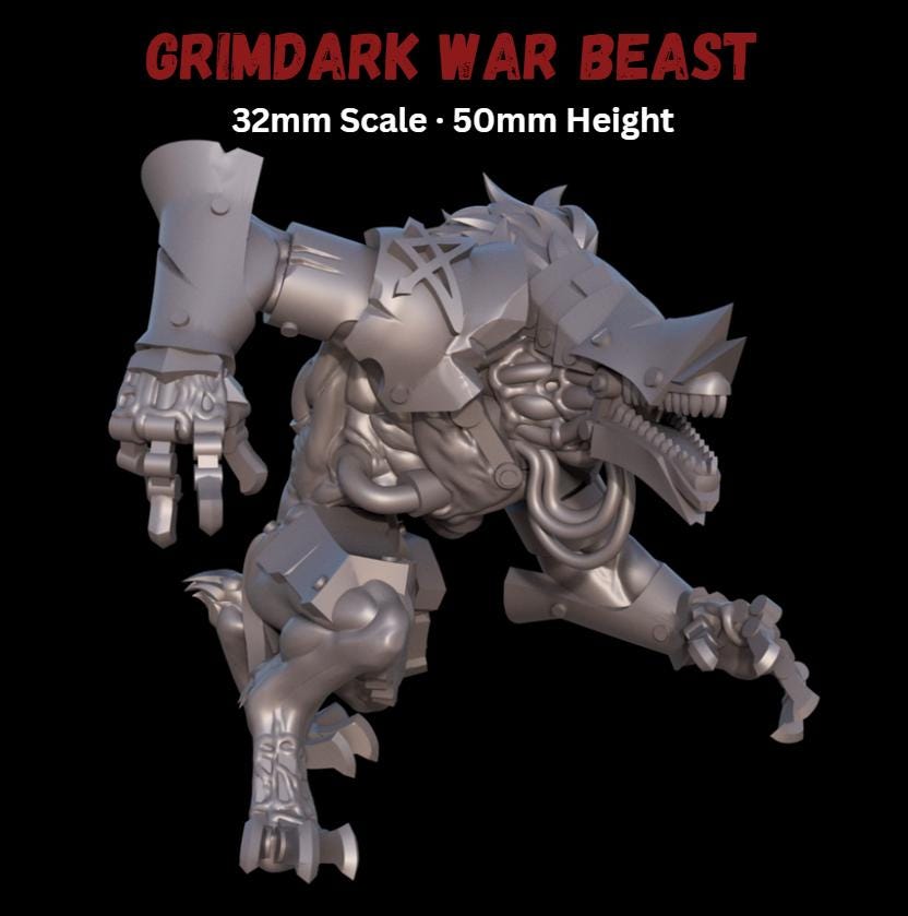 Grimdark War Beast – Mutated Resin Monster Miniature (32mm)