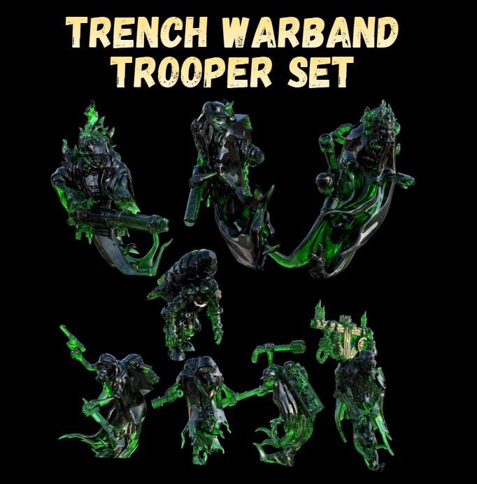 Grimdark Trench Proxy Miniatures – Ghostly Trooper Set – Tabletop Figures