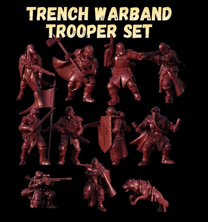 Grimdark Trench Proxy Miniatures – Red Brigade Trooper Set