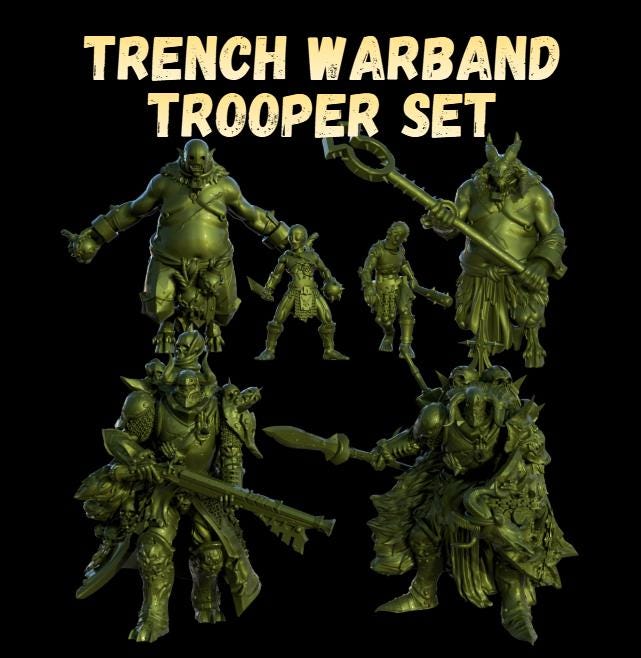 Grimdark Trench Proxy Miniatures – Serpent Cult Trooper Set – Tabletop Figures