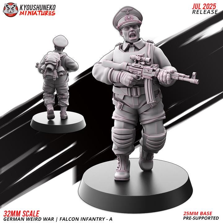Weird War Infantry Squad – Falcon A (5 Miniatures) – 28mm Sci-Fi WWII Tabletop Proxies