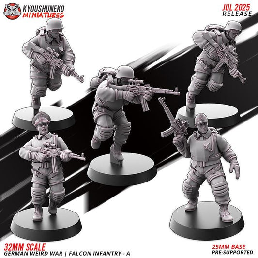 Weird War Infantry Squad – Falcon A (5 Miniatures) – 28mm Sci-Fi WWII Tabletop Proxies