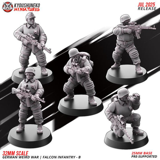 Weird War Infantry Squad – Falcon B (5 Miniatures) – 28mm Sci-Fi WWII Tabletop Proxies