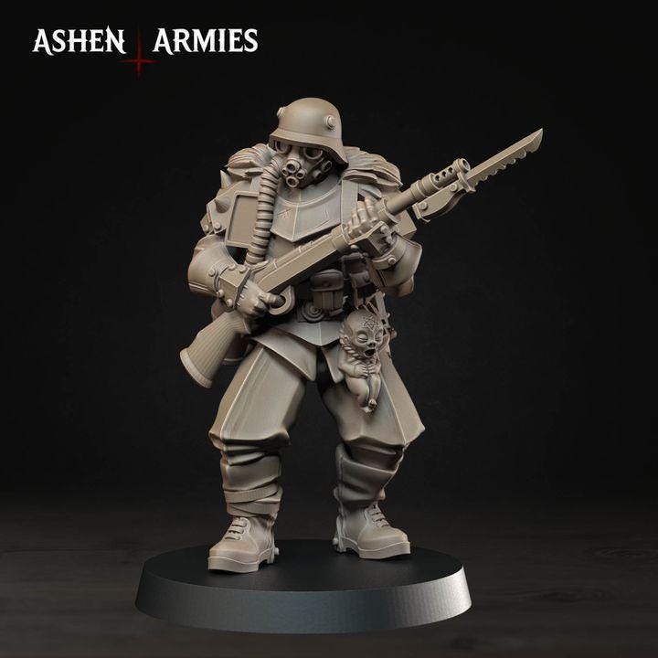 Grimdark Trench Warfare Proxy Miniatures – Devils Infantry & Leader Set – 32mm Resin Warband