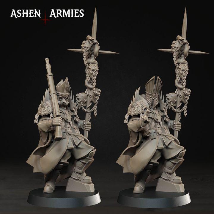 Grimdark Trench Warfare Proxy Miniatures – Devils Infantry & Leader Set – 32mm Resin Warband