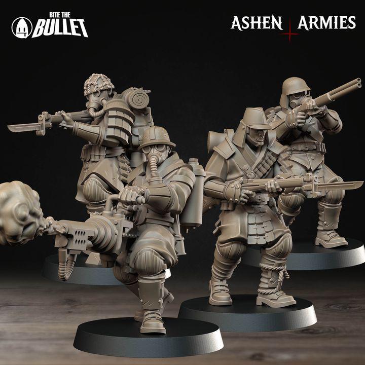 Grimdark Trench Warfare Proxy Miniatures – Shogunate Infantry & Support Set – 32mm Resin Warband