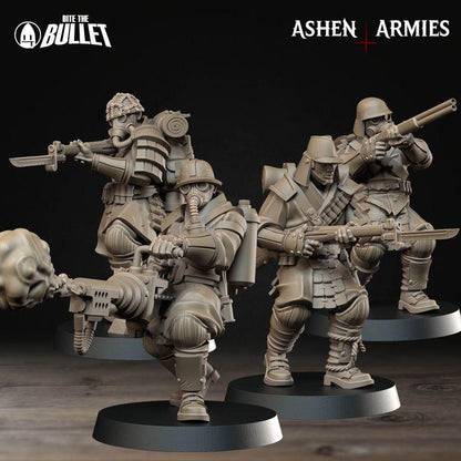 Grimdark Trench Warfare Proxy Miniatures – Shogunate Infantry & Support Set – 32mm Resin Warband