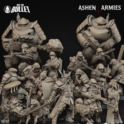 Grimdark Trench Warfare Proxy Miniatures – Shogunate Infantry & Support Set – 32mm Resin Warband