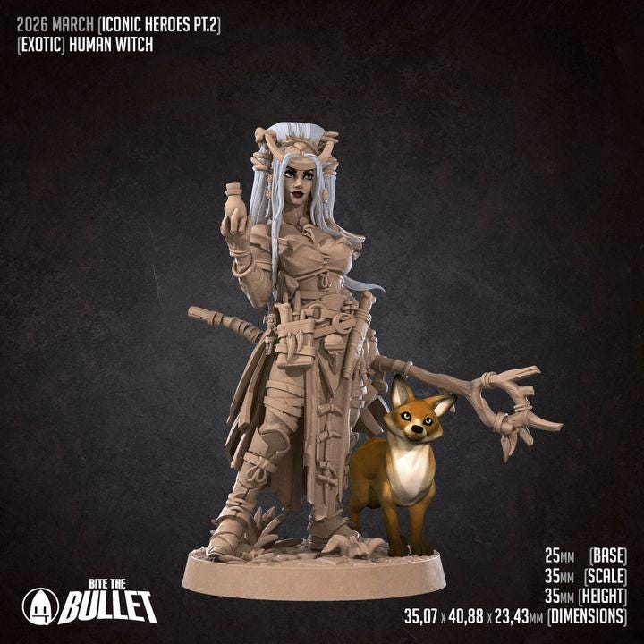 Human Witch Miniature - Fantasy RPG Character - Tabletop RPG Mini - 32mm Resin Miniature - Sorceres Wizard Mini