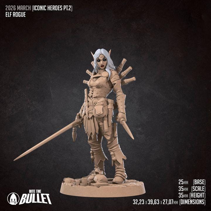 Elf Rogue Miniature - Fantasy RPG Character - Tabletop RPG Mini - 32mm Resin Miniature - Rogue Sword Mini