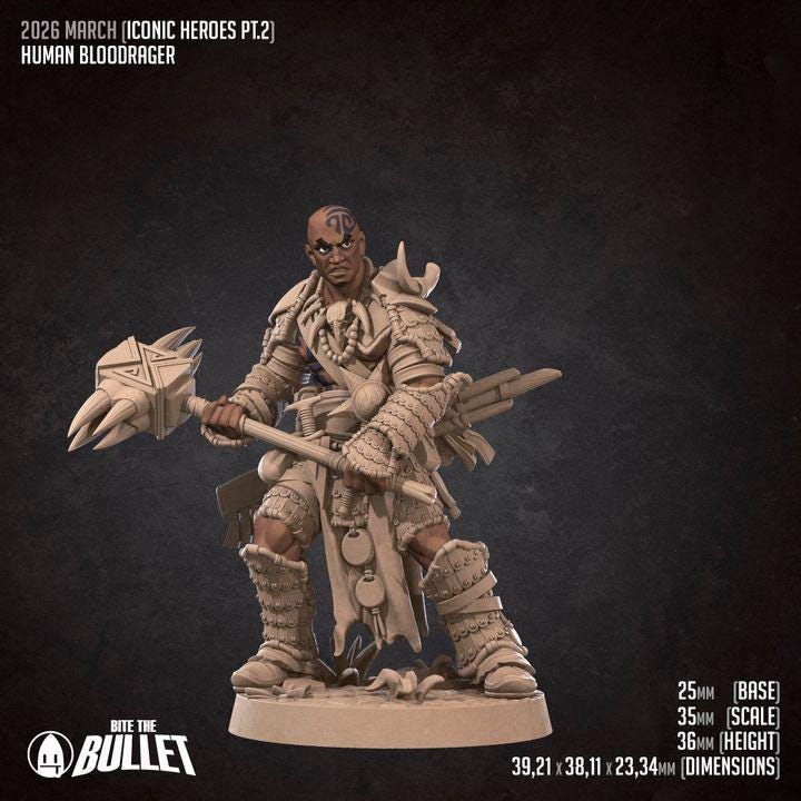 Human Barbar Miniature - Fantasy RPG Character - Tabletop RPG Mini - 32mm Resin Miniature - Warrior Fighter Mini