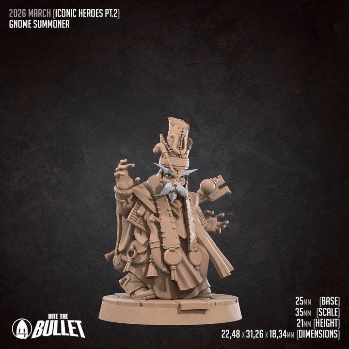 Gnome Summoner (+Eidolon) Miniature - Fantasy RPG Character - Tabletop RPG Mini - 32mm Resin Miniature - Druid Fighter Mini