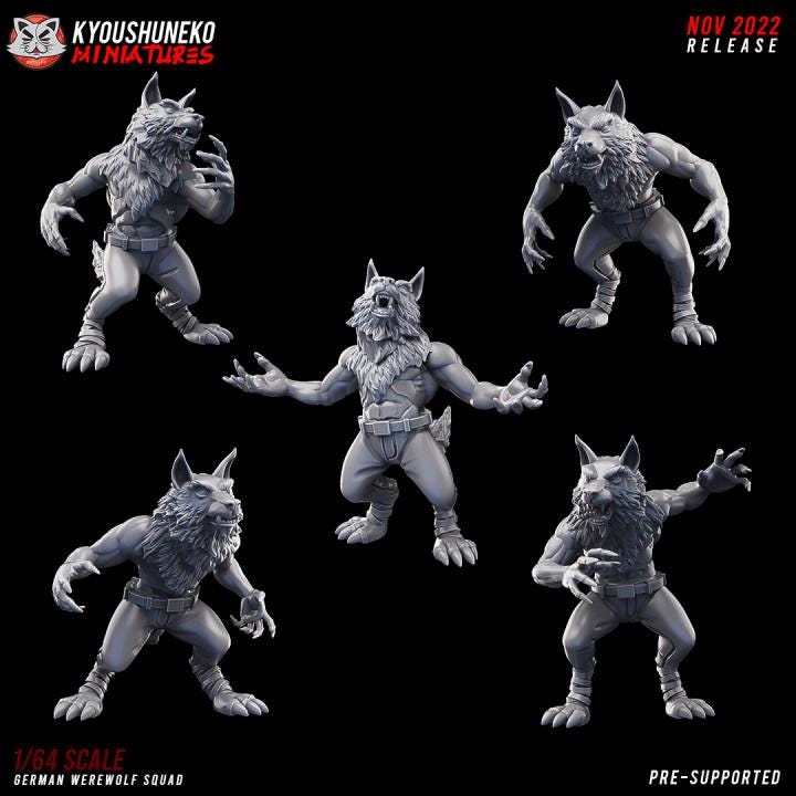 Weird War Infantry Squad – Werwolf (5 Miniatures) – 28mm Sci-Fi WWII Tabletop Proxies