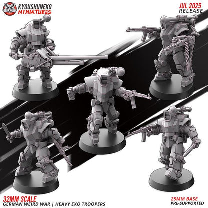 Weird War Infantry Squad – Heavy Exo Trooper (5 Miniatures) – 28mm Sci-Fi WWII Tabletop Proxies