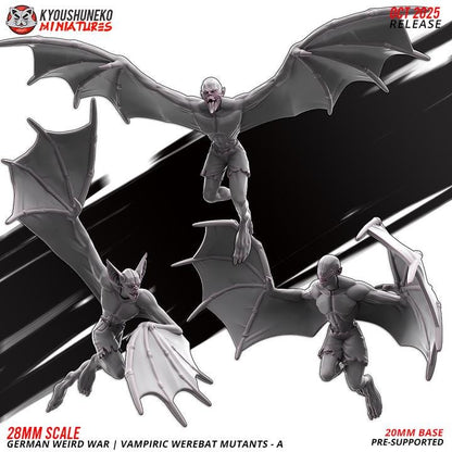 Weird War Infantry Squad – Vampiric Werebat Mutants B (3 Miniatures) – 28mm Sci-Fi WWII Tabletop Proxies