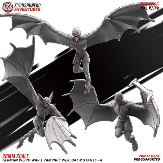 Weird War Infantry Squad – Vampiric Werebat Mutants B (3 Miniatures) – 28mm Sci-Fi WWII Tabletop Proxies