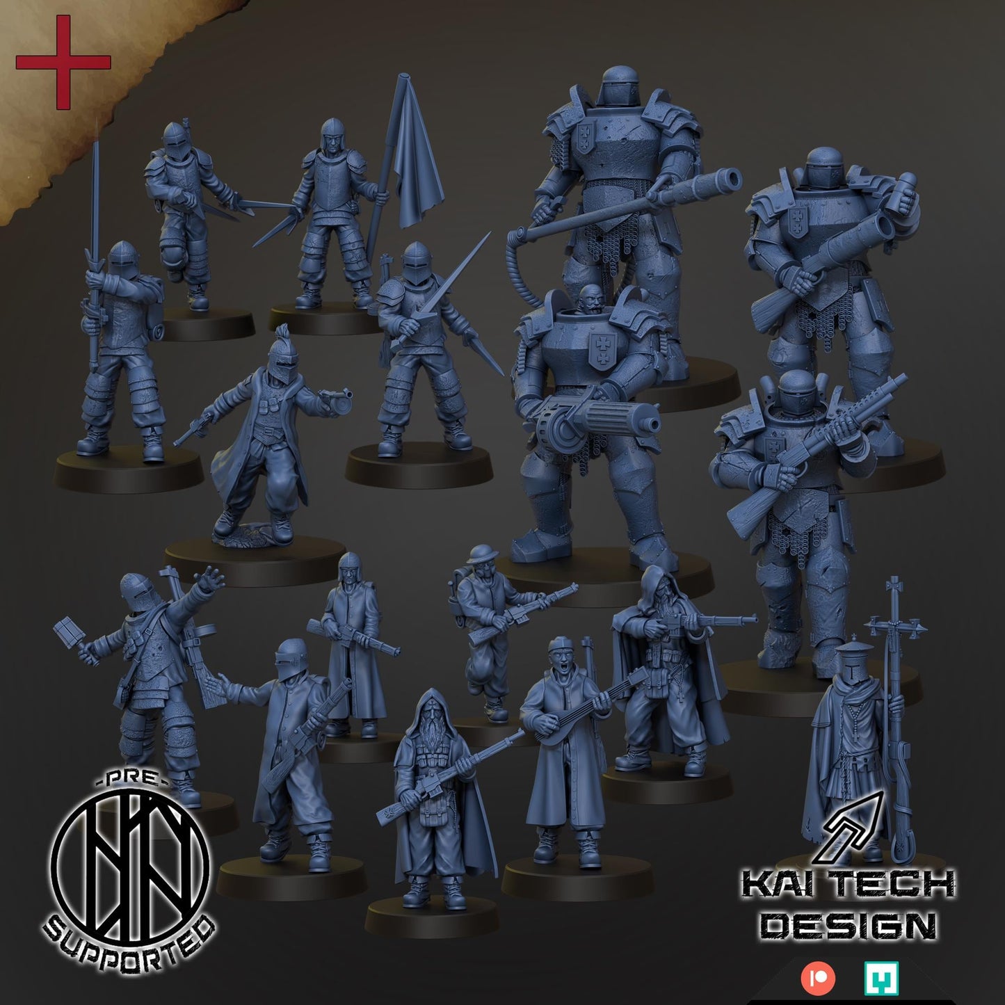Grimdark Trench Proxy Miniatures – Antioch Infantry & Support Set – Tabletop Figures