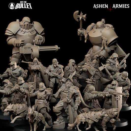 Grimdark Trench Warfare Proxy Miniatures – Red Armor Infantry & Support Set – 32mm Resin Warband