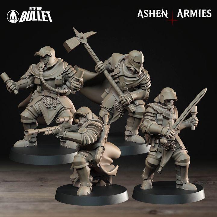 Grimdark Trench Warfare Proxy Miniatures – Red Armor Infantry & Support Set – 32mm Resin Warband
