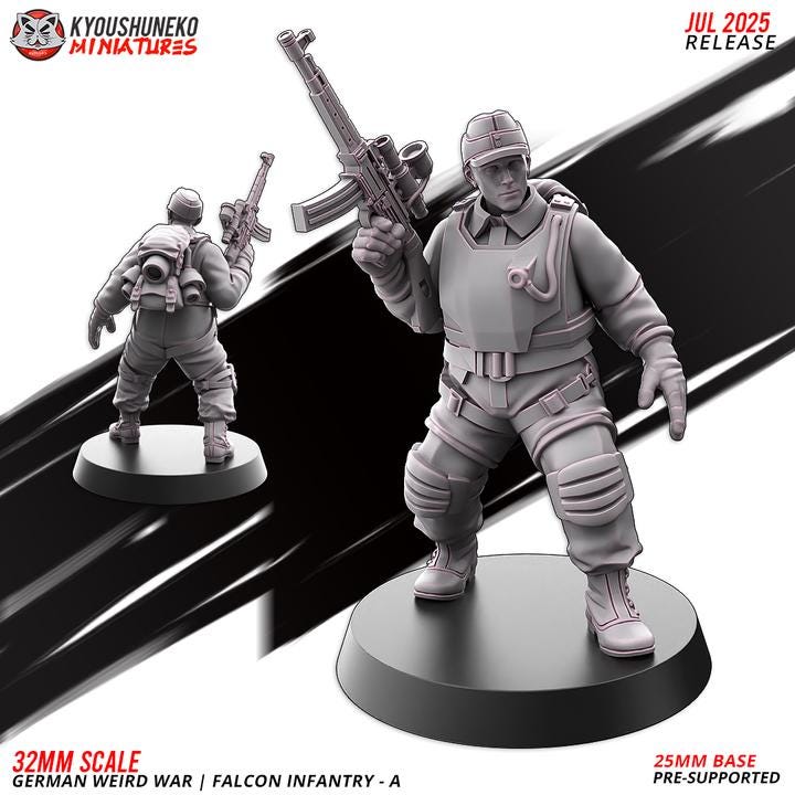 Weird War Infantry Squad – Falcon A (5 Miniatures) – 28mm Sci-Fi WWII Tabletop Proxies