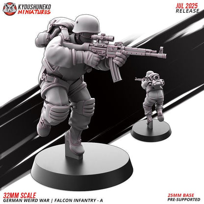 Weird War Infantry Squad – Falcon A (5 Miniatures) – 28mm Sci-Fi WWII Tabletop Proxies