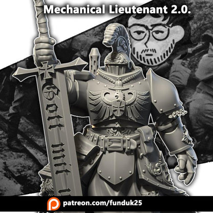 Grimdark Trench Proxy Miniature –Mechanical Lieutenant Soldier – Tabletop Figure