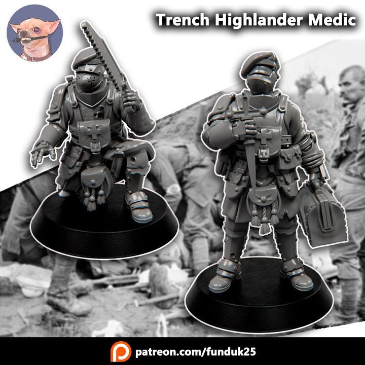 Grimdark Trench Proxy Miniature –Medic Highlander Alba Soldier – Tabletop Figure