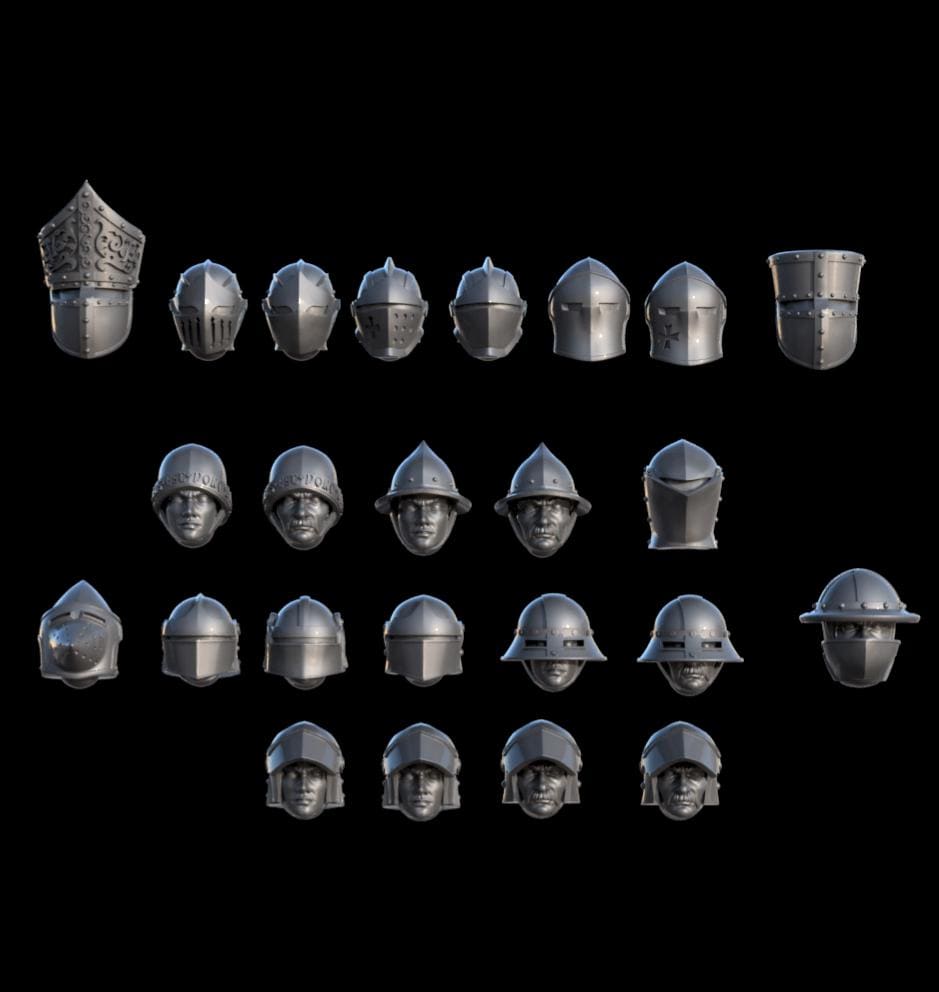 Grimdark Medieval Helmets Antioch –  Bit Pack Set Proxy Miniatures for Tabletop Wargaming