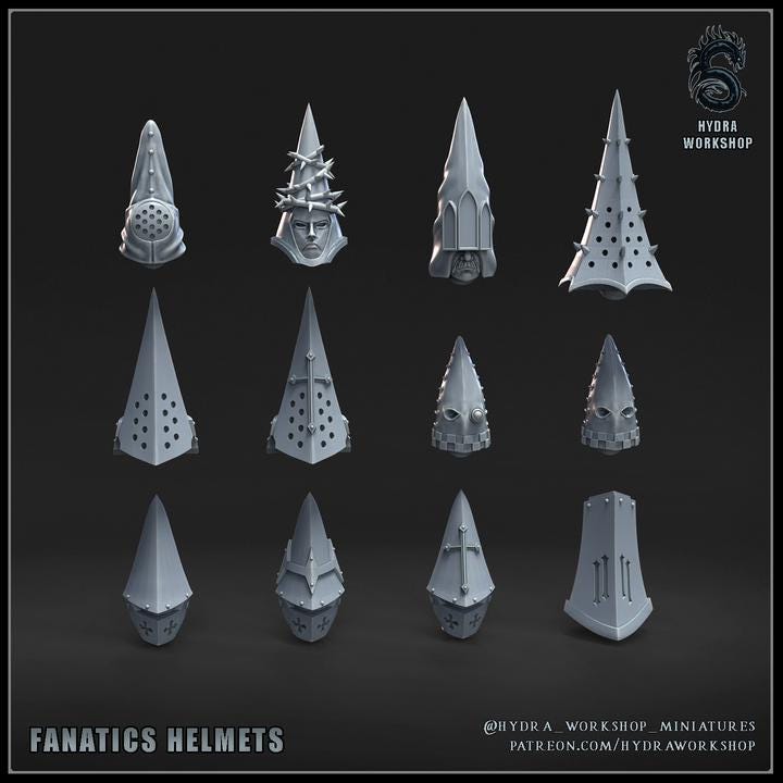 Grimdark Fanatical Helmets Pilgrim –  Bit Pack Set Proxy Miniatures for Tabletop Wargaming