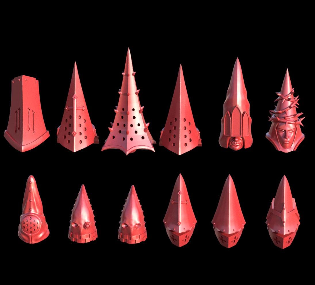 Grimdark Fanatical Helmets Pilgrim –  Bit Pack Set Proxy Miniatures for Tabletop Wargaming