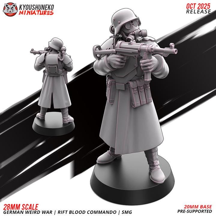 Weird War Infantry Squad – German Commando SMG Team – 28mm Sci-Fi WWII Tabletop Proxies