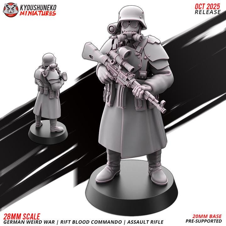 Weird War Infantry Squad – German Commando Assault Rifle Team – 28mm Sci-Fi WWII Tabletop Proxies