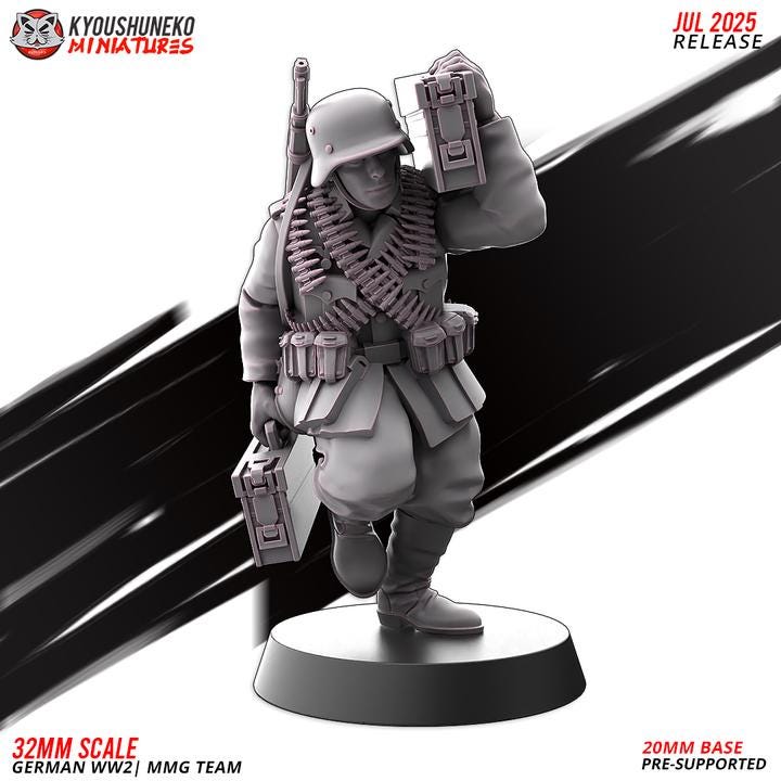 Weird War Infantry Squad – Heavy MG – 28mm Sci-Fi WWII Tabletop Proxies
