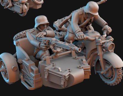 Weird War Zundap Trike – Biker Unit – 32mm Sci-Fi WWII Tabletop Proxies