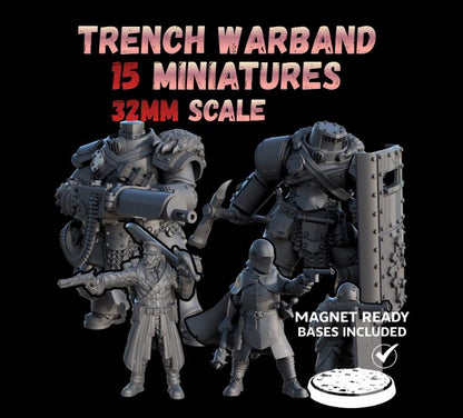 Trench Warfare Warbands Miniature Set - Pilgrims,Antioch,Iron - 32mm Grimdark Wargame Proxy Army - Magnet Ready Bases