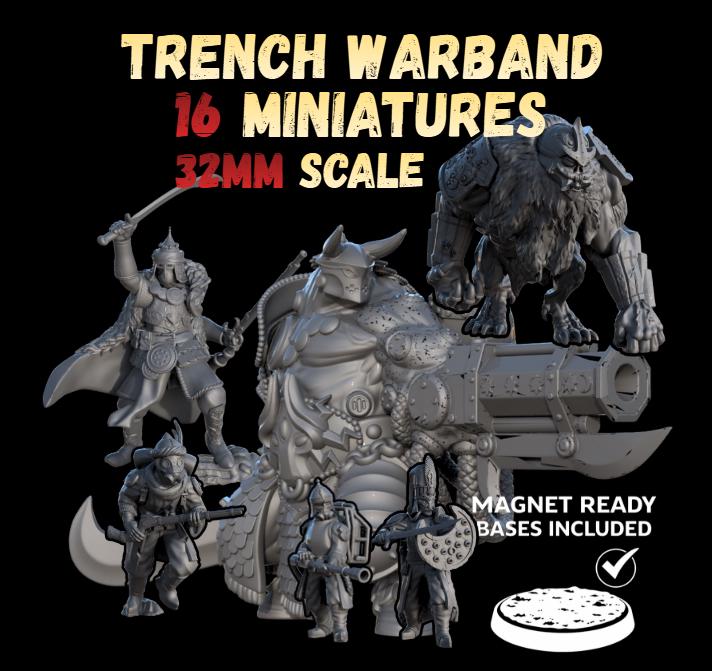 Trench Warfare Warbands Miniature Set - Pilgrims,Antioch,Iron - 32mm Grimdark Wargame Proxy Army - Magnet Ready Bases