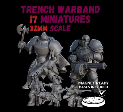 Trench Warfare Warbands Miniature Set - Pilgrims,Antioch,Iron - 32mm Grimdark Wargame Proxy Army - Magnet Ready Bases