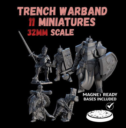 Trench Warfare Warbands Miniature Set - Pilgrims,Antioch,Iron - 32mm Grimdark Wargame Proxy Army - Magnet Ready Bases