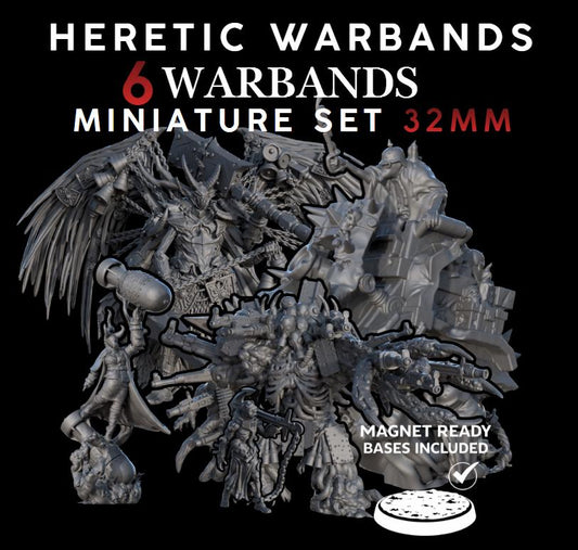 Trench Warfare Warbands Miniature Set - Heretic Serpent,Grail,Legio - 32mm Grimdark Wargame Proxy Army - Magnet Ready Bases