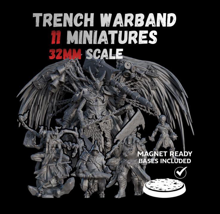 Trench Warfare Warbands Miniature Set - Heretic Serpent,Grail,Legio - 32mm Grimdark Wargame Proxy Army - Magnet Ready Bases
