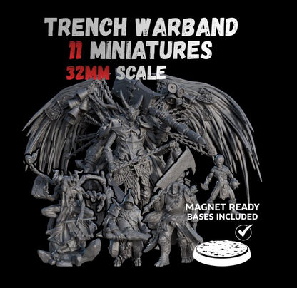 Trench Warfare Warbands Miniature Set - Heretic Serpent,Grail,Legio - 32mm Grimdark Wargame Proxy Army - Magnet Ready Bases