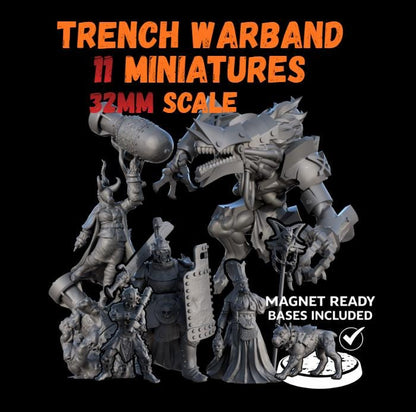 Trench Warfare Warbands Miniature Set - Heretic Serpent,Grail,Legio - 32mm Grimdark Wargame Proxy Army - Magnet Ready Bases
