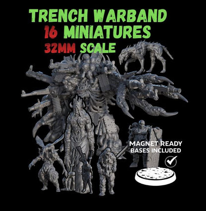Trench Warfare Warbands Miniature Set - Heretic Serpent,Grail,Legio - 32mm Grimdark Wargame Proxy Army - Magnet Ready Bases